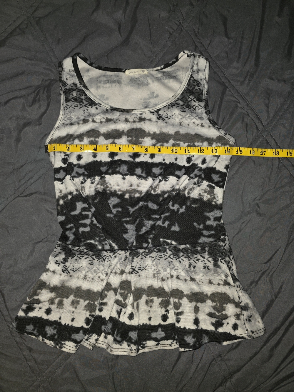 Soprano Black White Gray Dye Peplum Tank Top - Picture 2 of 4